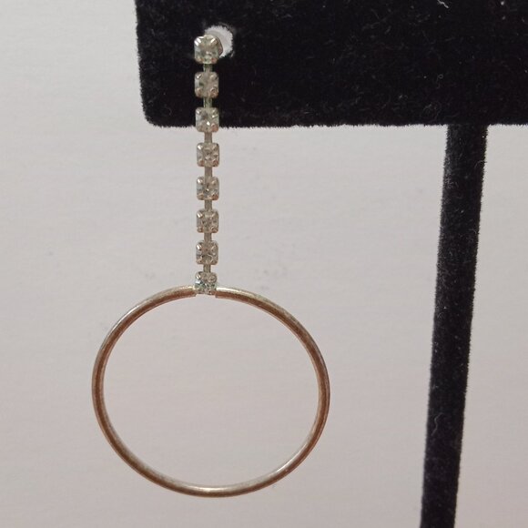 Elegant Crystal Rhinestone Dangle Hoop Earrings Minimalist Statement Jewelry - Picture 3 of 5